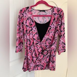 Pink and black paisley type patterned shirt